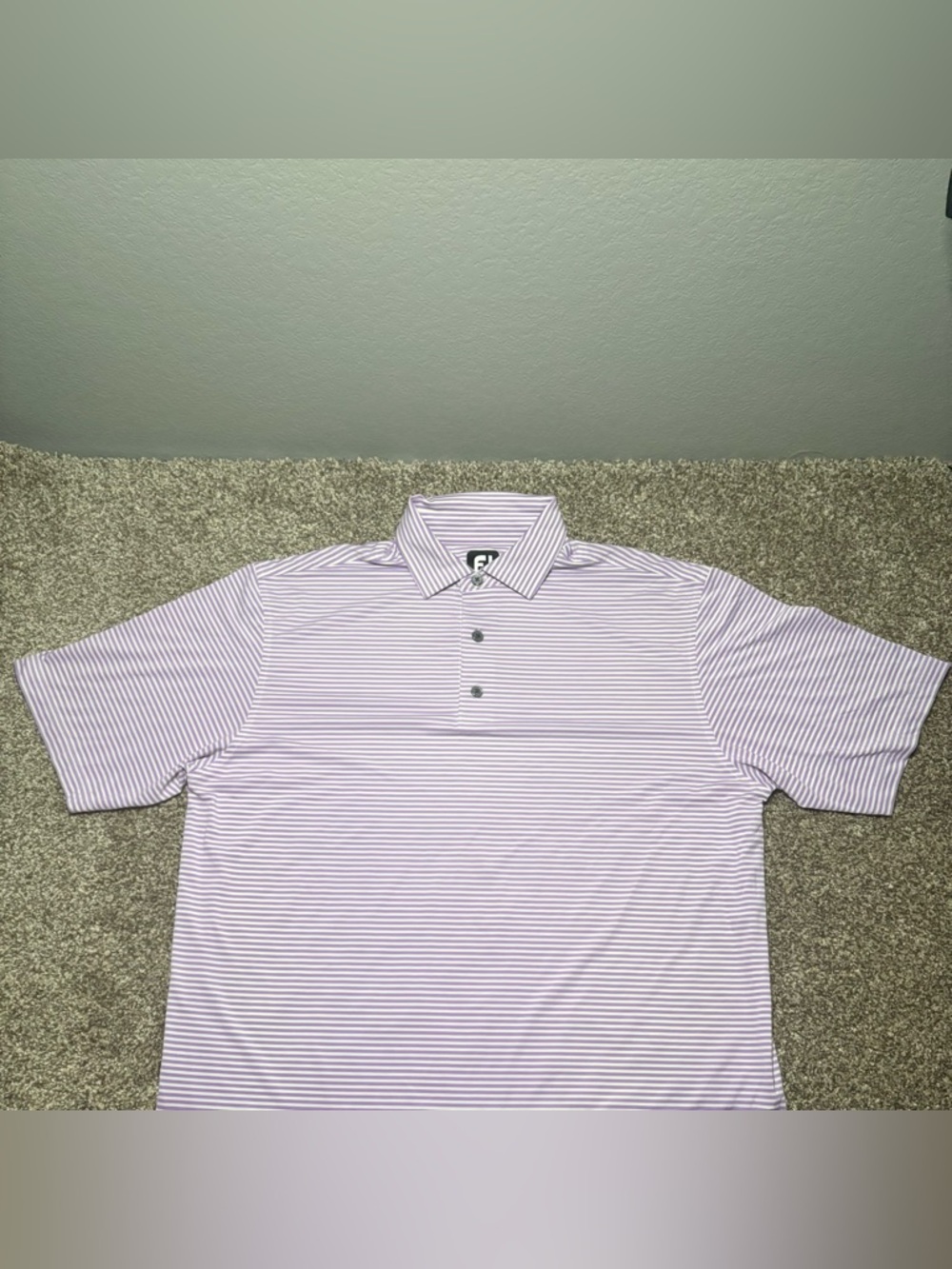 FootJoy Men's Large Purple and White Striped Polo - Picture 3 of 10